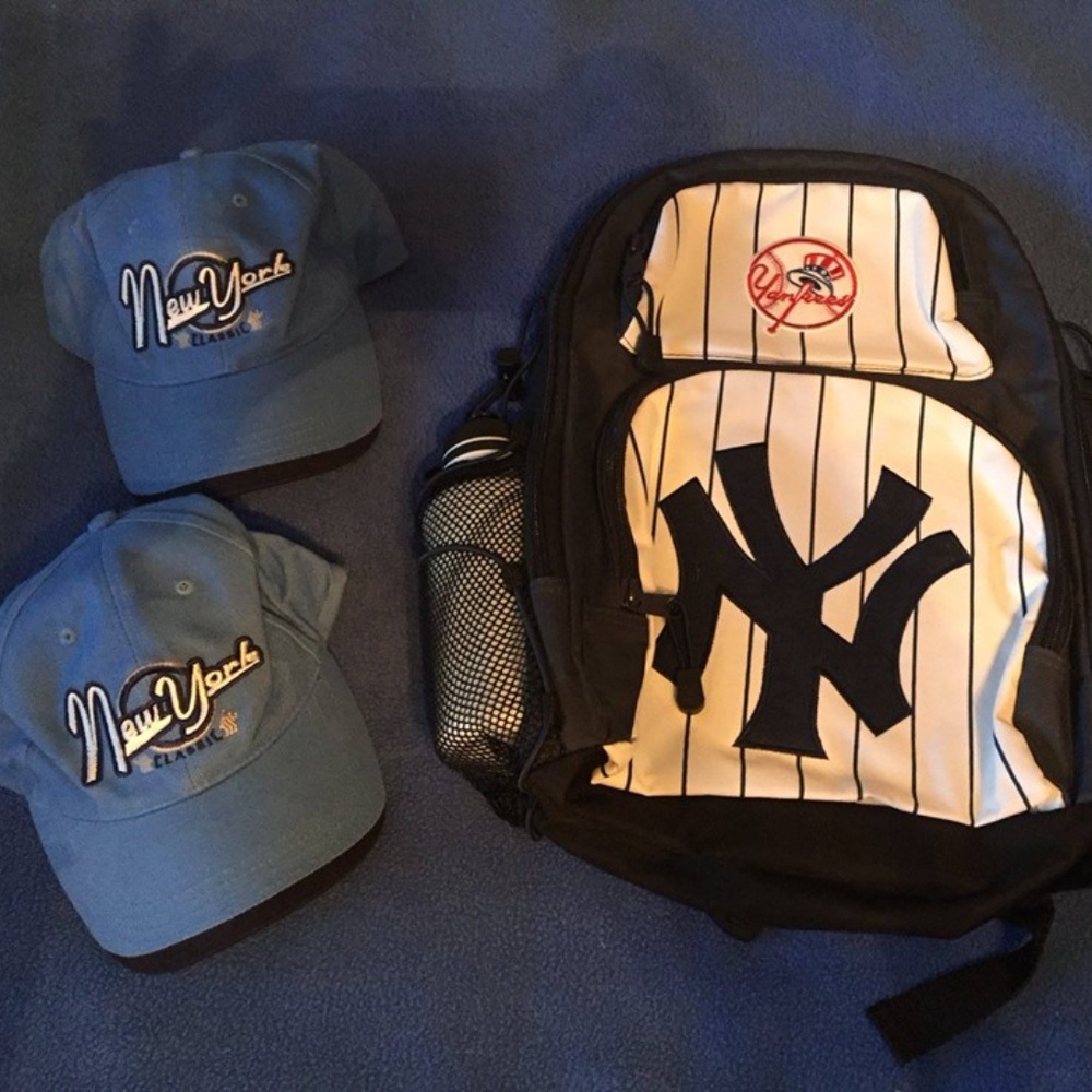 Yankees Backpack (NEW) & 2 baseball caps